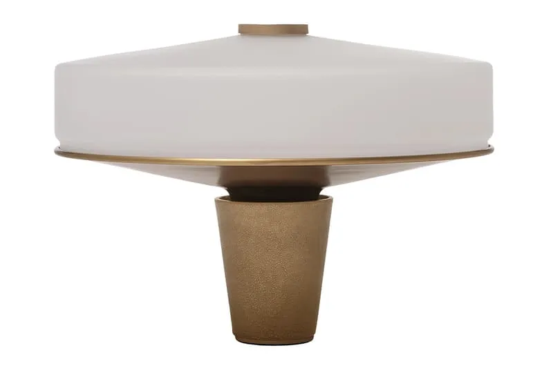 Lampe design moderne avec base dorée et abat-jour blanc