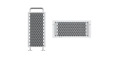 Ordinateur tour moderne avec design en grille métallique.