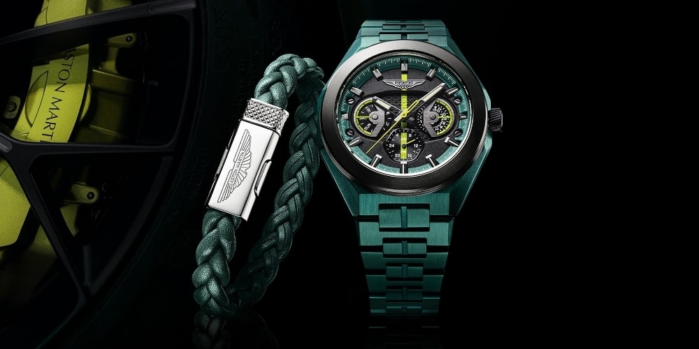 Montre verte et bracelet tressé, design élégant et luxueux.