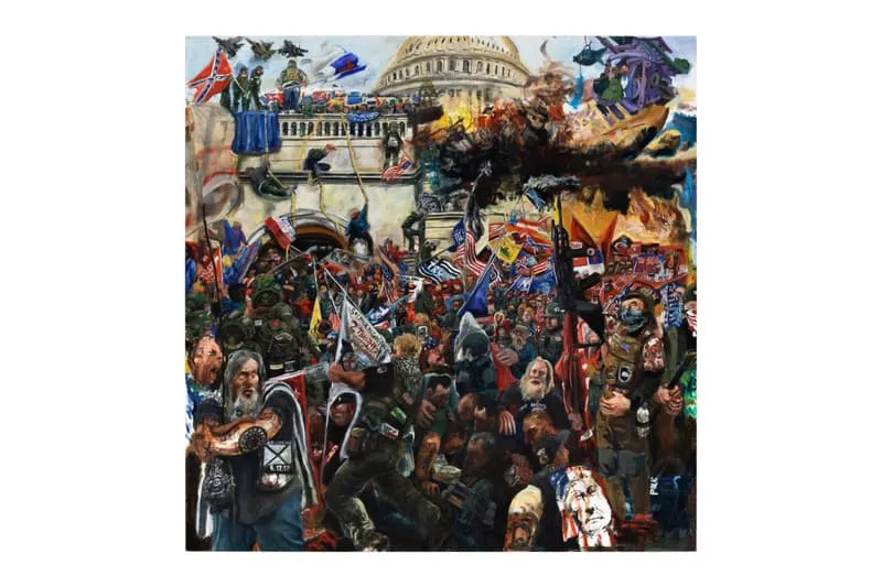 Illustration du Capitole envahi par une foule agitée et chaotique.