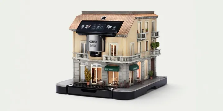 Machine à café en forme de bâtiment parisien miniature.