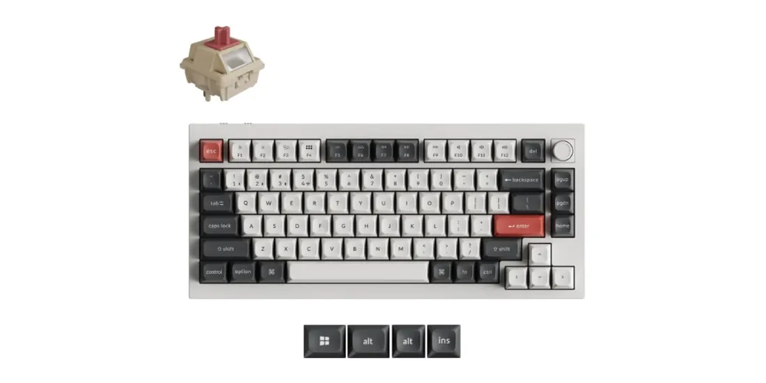 Clavier mécanique gris et noir avec touches rouges et interrupteur Cherry MX.