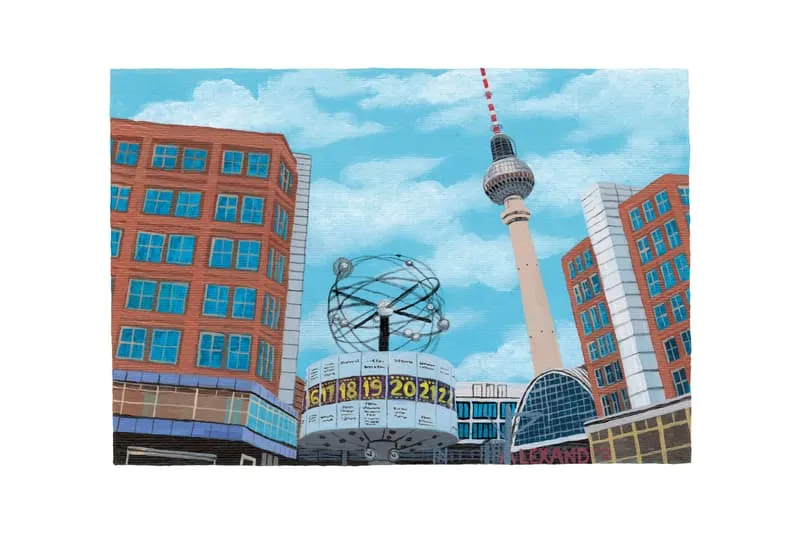 Illustration de l'horloge mondiale et tour à Berlin.