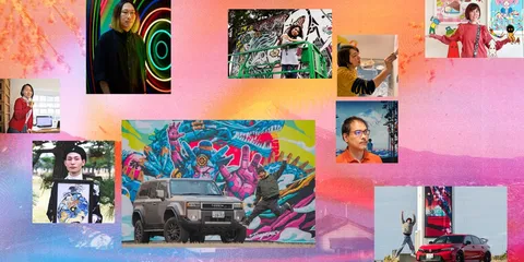 Personnes et art urbain coloré avec voitures et graffitis.