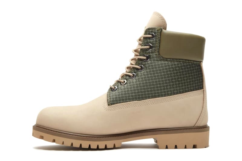 Botte en cuir beige et vert avec semelle épaisse