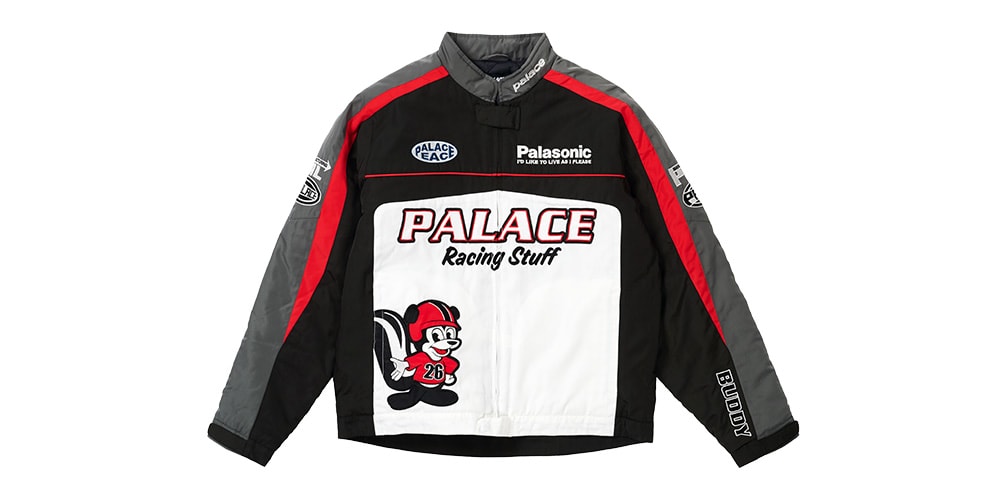 Veste de course noire, grise et rouge avec logo Palace Racing Stuff.