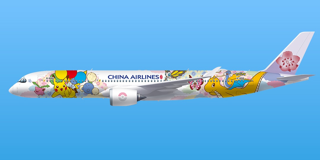 Avion décoré avec des personnages Pokémon et logo China Airlines.