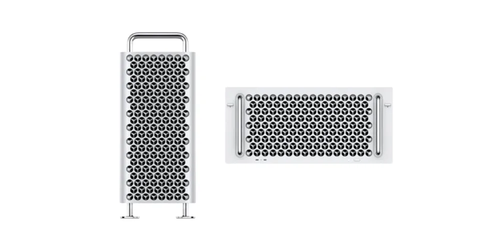 Ordinateur tour moderne avec design en grille métallique.
