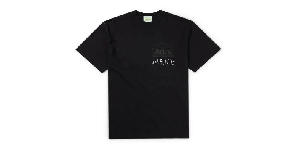 T-shirt noir avec texte 'Jolene' et logo Aries.