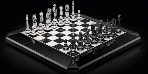 Échiquier noir et blanc avec pièces de luxe.