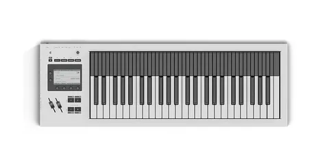 Synthétiseur avec clavier et écran de contrôle numérique, vue de dessus