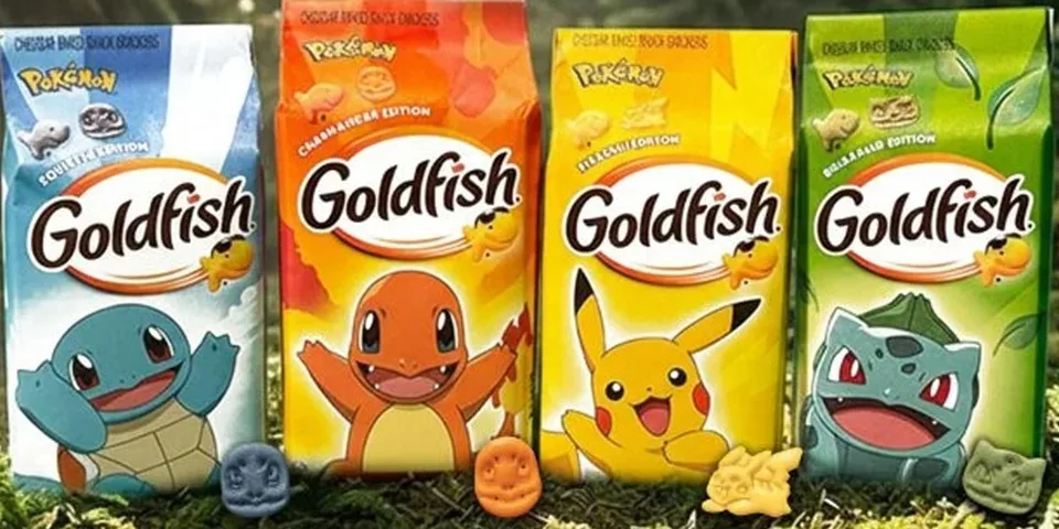 Paquets de crackers Goldfish Pokémon en différentes saveurs.