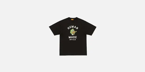 T-shirt noir Human Made avec canard et texte blanc