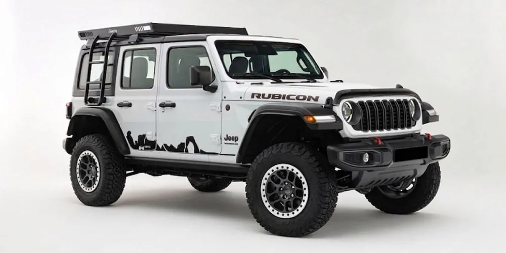 Jeep Wrangler Rubicon blanche avec accessoires tout-terrain