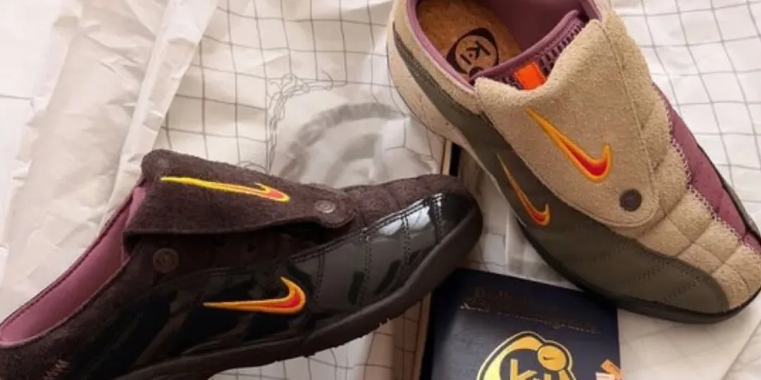 Deux baskets colorées, l'une en daim, l'autre en cuir verni.