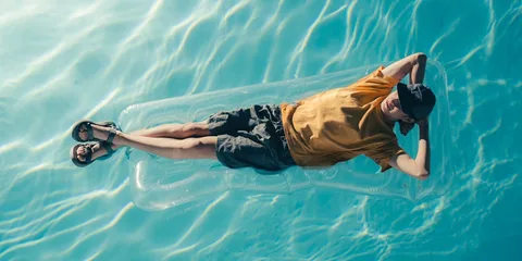 Personne se relaxant sur un matelas gonflable dans une piscine