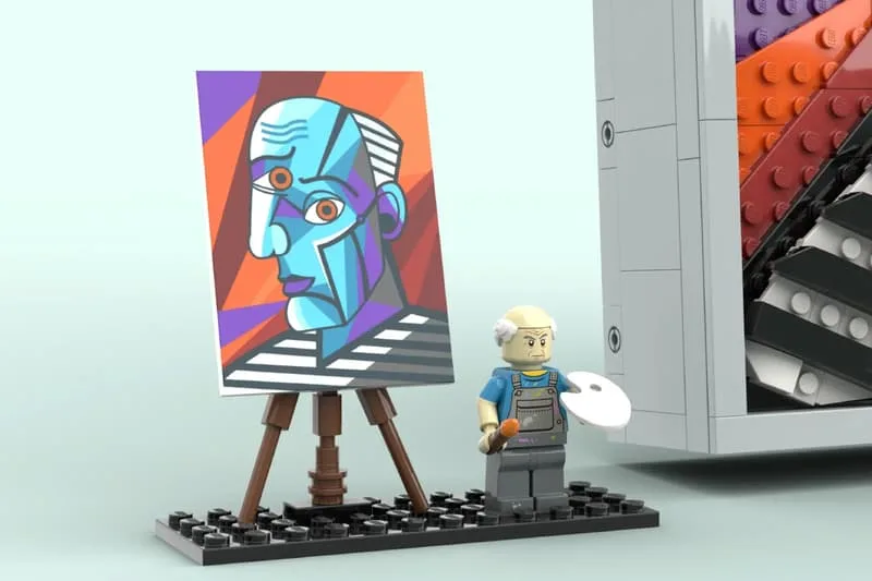 Peinture cubiste avec figurine et palette LEGO artistiques