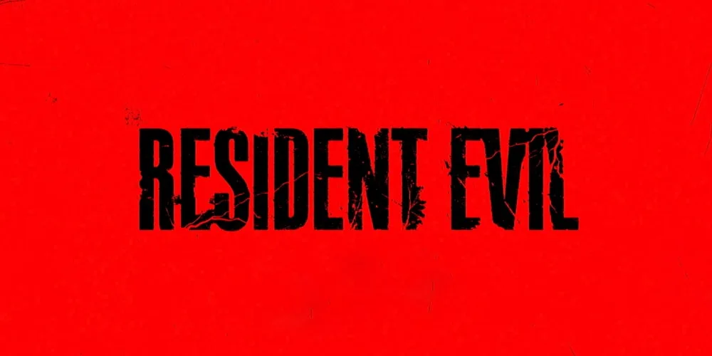 Texte noir 'RESIDENT EVIL' sur fond rouge.
