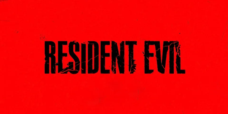 Texte noir 'RESIDENT EVIL' sur fond rouge.
