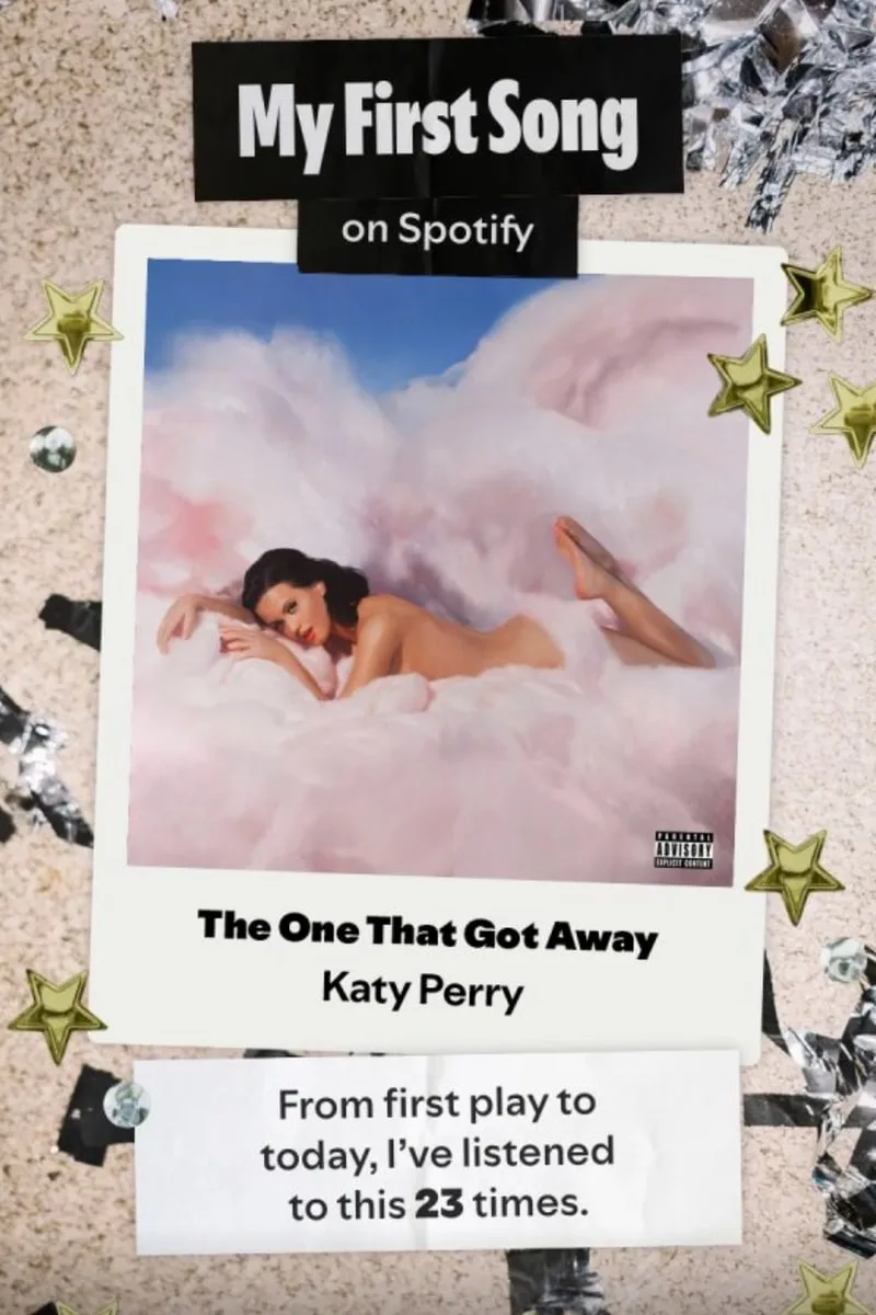 Carte avec une chanson de Katy Perry sur Spotify, écoutée 23 fois.